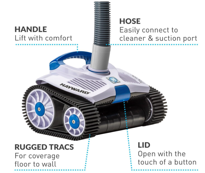 Hayward TracVac Lightweight Automatic Suction Vacuum Cleaner with Hose and Valve for In Ground Swimming Pool Maintenance, White