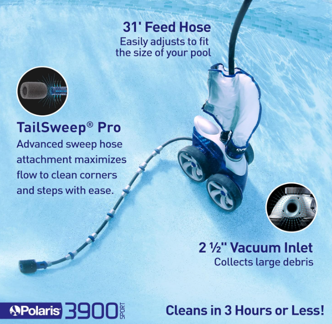 Polaris Vac-Sweep 3900 Sport Pressure Inground Pool Cleaner, Triple Jet Powered, with a Dual Chamber SuperBag for Debris