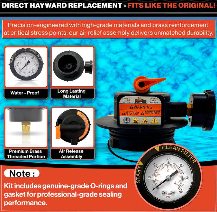 Swimables DEX2420MAR2 Manual Air Relief Assembly - Compatible with Hayward DE and Cartridge Pool Filter - Works with Pro Grid, Swim Clear and Swimclear Cartridge Filters- New Upgraded Design