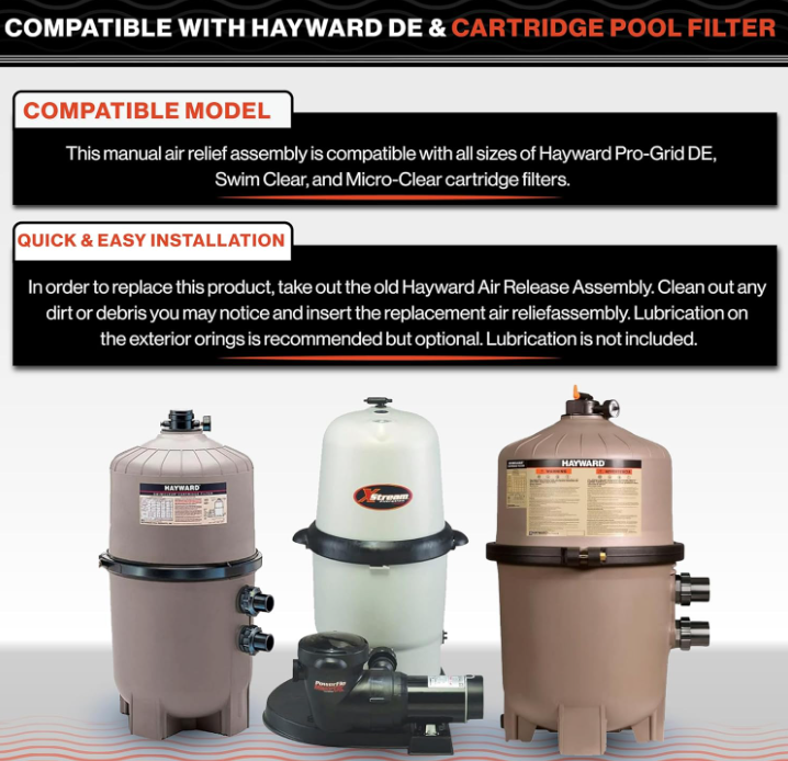 Swimables DEX2420MAR2 Manual Air Relief Assembly - Compatible with Hayward DE and Cartridge Pool Filter - Works with Pro Grid, Swim Clear and Swimclear Cartridge Filters- New Upgraded Design