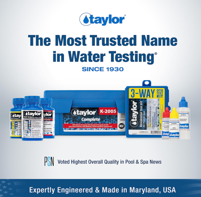 Taylor K2005 High Range Swimming Pool Total and Free Chlorine Bromine Alkalinity Calcium Hardness Base and Acid Demand pH DP Test Kit