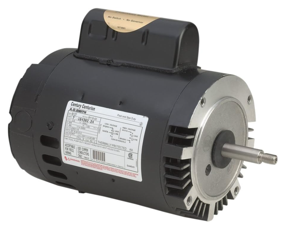 A.O. Smith B129 1-1/2 HP, 3450 RPM, 1 Speed, 230/115 Volts, 9.2/18.4 Amps, 1.3 Service Factor, 56J Frame, PSC, ODP Enclosure, C-Face Pool Motor