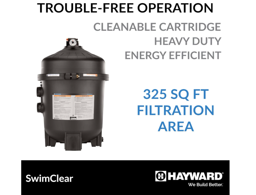 Hayward SwimClear Cartridge Pool Filter with Single Piece Flange Clamp and Multi Element Filtration for Outdoor In-Ground Swimming Pools, Black 325sq.ft