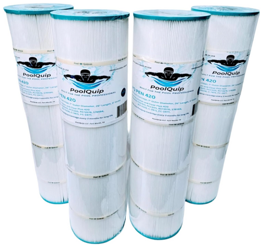 PQPEN420 4PK Replaces Pentair CCP420, 178584, Ultral-A6, C-7471, 817-0106, R173576, FC-1977, 570-0425-07, Pentair Clean Clear Plus 420, L x OD: 26"x7", 4 X105 sq.ft. Cartridge