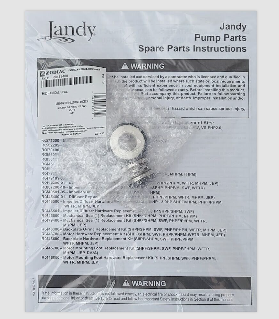 Jandy Pro Series FloPro Pump Mechanical Shaft Seal Replacement R0479400 OEM